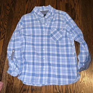 Tommy Hilfiger Blue and White Plaid Button-Down Shirt